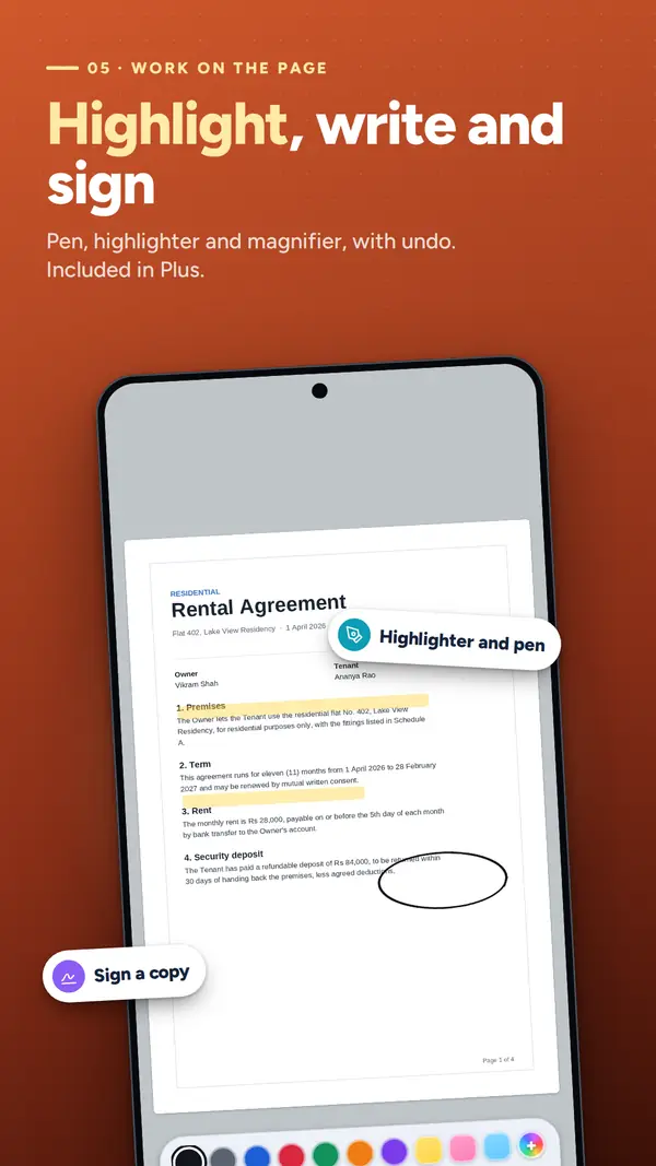 Markup tools on a rental agreement